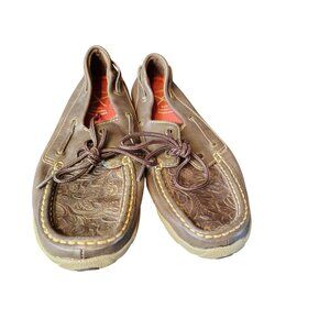 Twisted Boots Women's Tooled Leather Loafer Boat Shoes, Brown, 7.5M